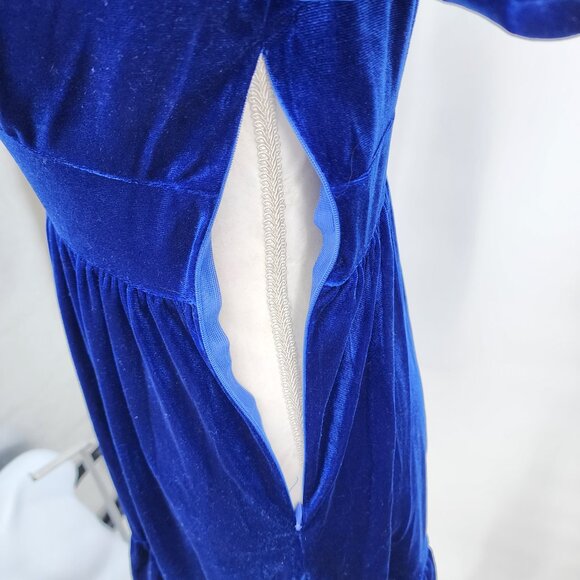 HALARA Deep V Neck Ruffled Hem Velvet Royal Blue Mini Party Dress XS NWT - Picture 7 of 12
